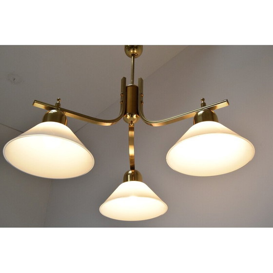 Image 1 of Lampadario in vetro e ottone di metà secolo, Cecoslovacchia, anni '80