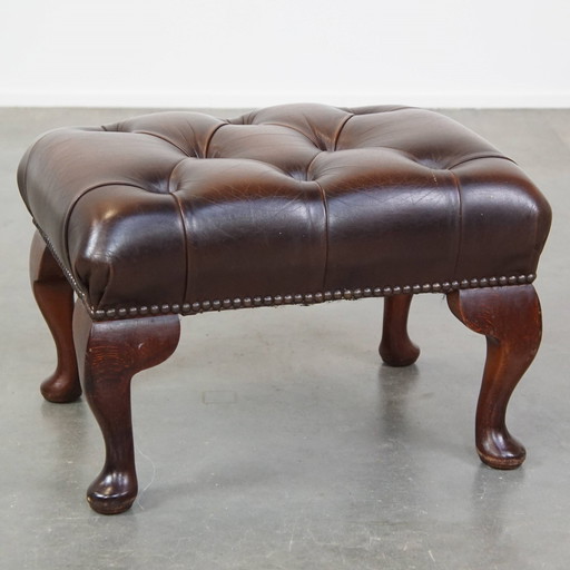 Dark brown Beef Leather Chesterfield Hocker