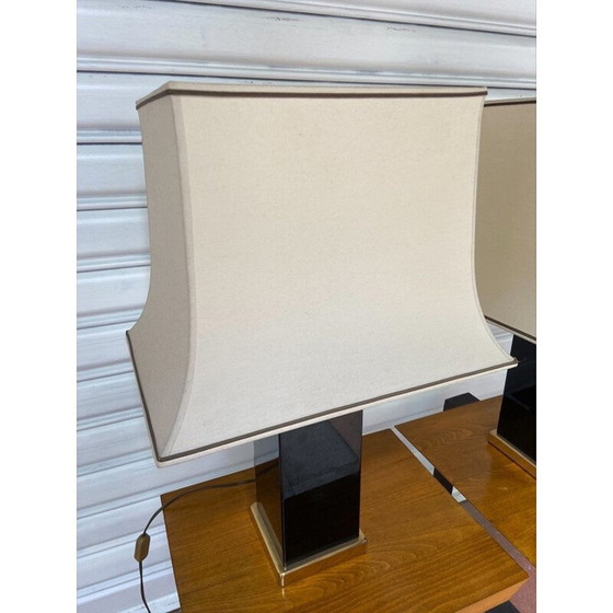 Image 1 of Pair of vintage lamps in gilded brass and black metal, 1970