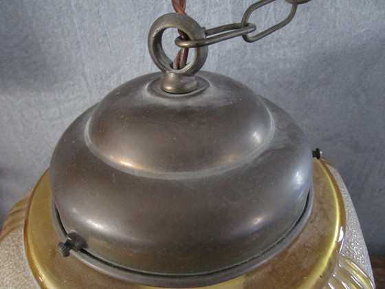 Image 1 of Art Deco Pendant Lamp On Chain With Beige Glass Globe