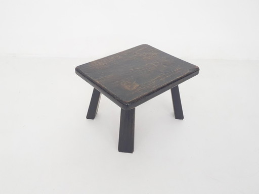 Solid Oak Side Table Wabi-Sabi Style, The Netherlands 1970'S