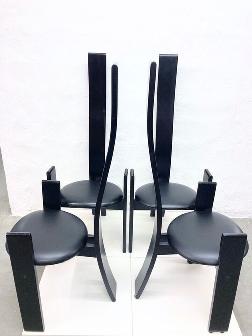 4x Italian high-back chairs design Vico Magistretti for Poggi model Golem