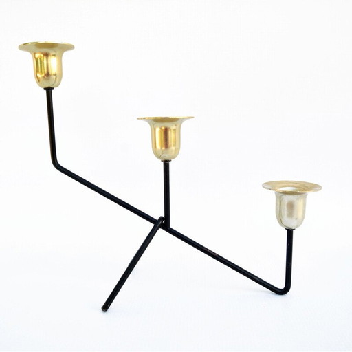 Minimalist vintage candlestick in aluminum and brass, Belgium 1970