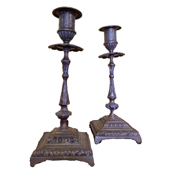 Image 1 of Bougeoirs en bronze Art Nouveau