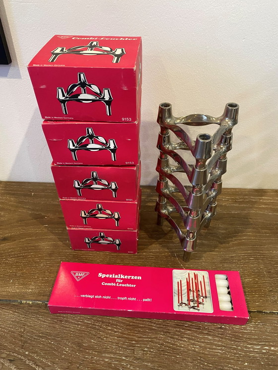 Image 1 of Lot C Of 5 Modular Candleholders Bmf Nagel 1970 With Original Boxes And Candles