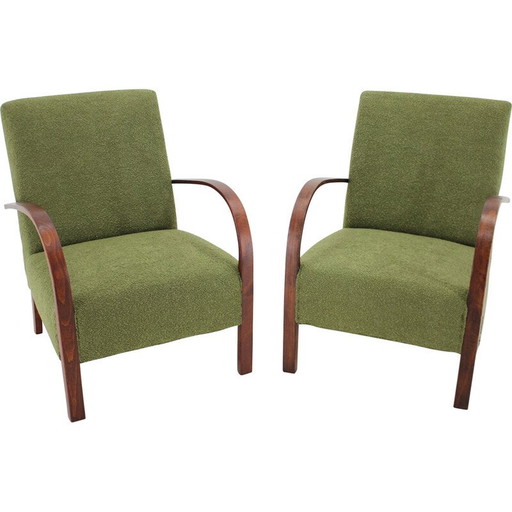 Pair of vintage Art Deco armchairs with buckle, Czechoslovakia 1940