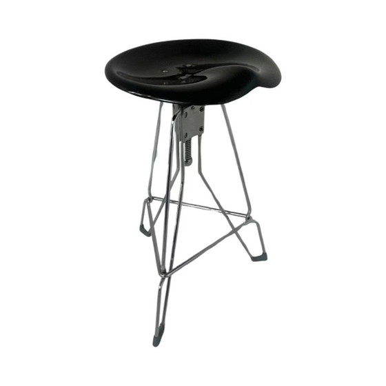 Image 1 of Yasu Sasamoto- Dulton - Industrial vintage Bar Stool with tractor seating, model Clipper II - Black seat - Multiple in stock