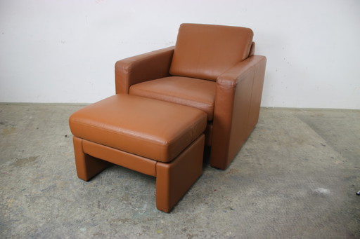 Cor Conseta armchair & stool single-seater designer leather saddle brown