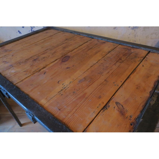 Vintage industrial table in iron and wood, 1960