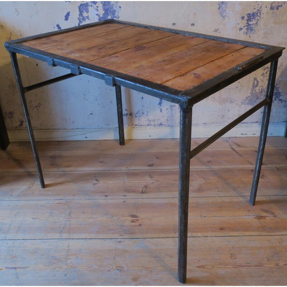 Image 1 of Vintage industrial table in iron and wood, 1960
