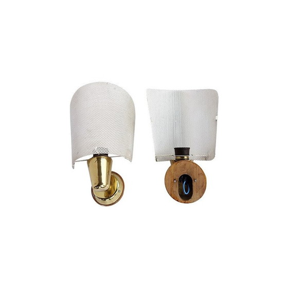 Image 1 of Pair of vintage metal and brass wall lamps by Bag, Switzerland 1950