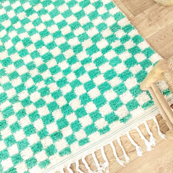 Image 1 of Handmade Berber Carpet In Turquoise Checkered Pattern