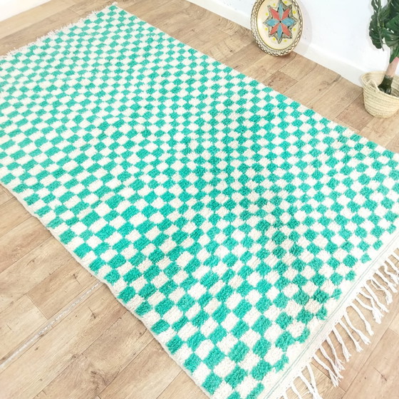 Image 1 of Handmade Berber Carpet In Turquoise Checkered Pattern