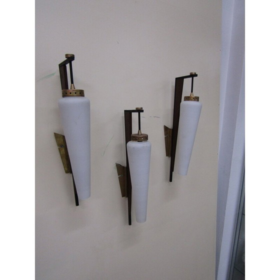 Image 1 of Set of 3 vintage wall lamps in opal glass by Stilnovo