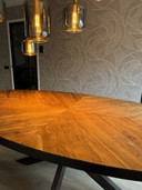 Oval Dining Table Herringbone With Industrial Side And Steel Star Leg