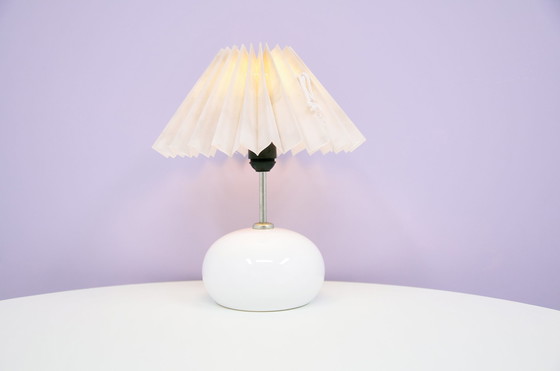 Image 1 of Danish white table lamp pleated shade