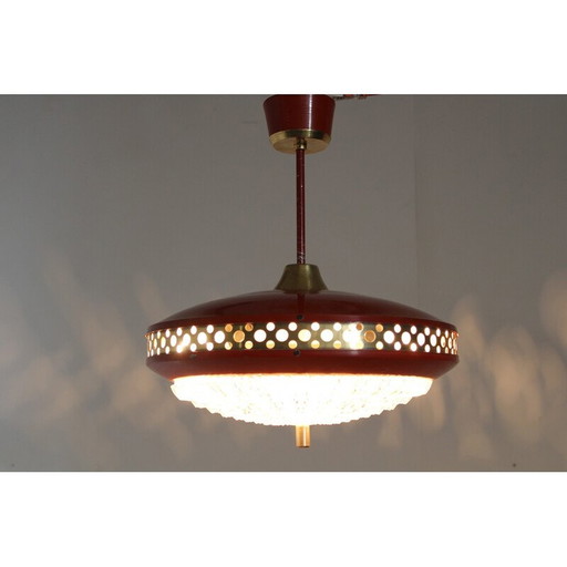 Vintage Space Age pendant lamp in metal and brass for Ludib Bratislava, Czechoslovakia 1970