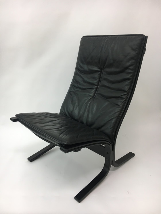 Image 1 of Mid-Century design black leather lounge chair by Ingmar Relling for Westnofa, 1970’s