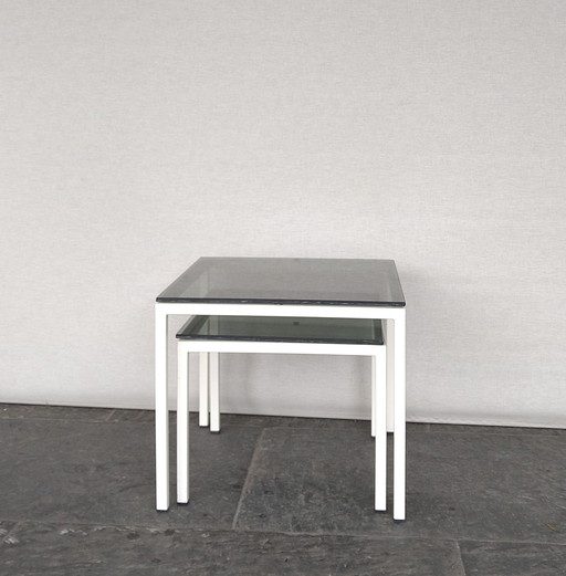  Nesting Tables Of White Metal And Black Smoked Glass