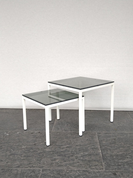 Image 1 of  Nesting Tables Of White Metal And Black Smoked Glass