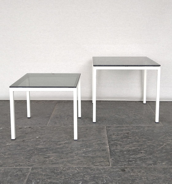 Image 1 of  Nesting Tables Of White Metal And Black Smoked Glass