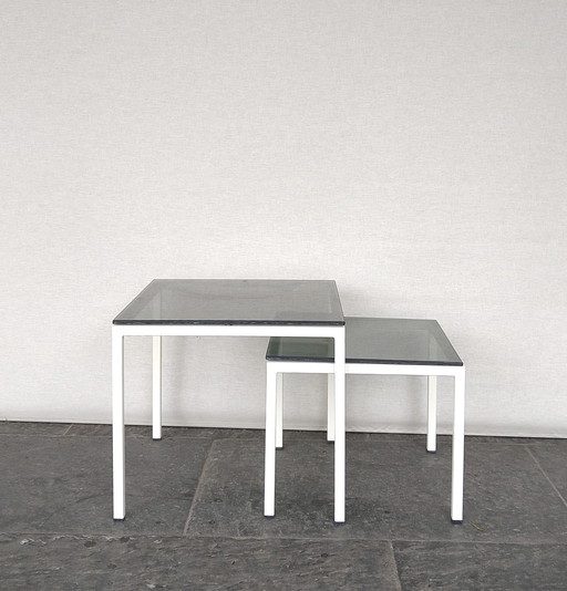  Nesting Tables Of White Metal And Black Smoked Glass