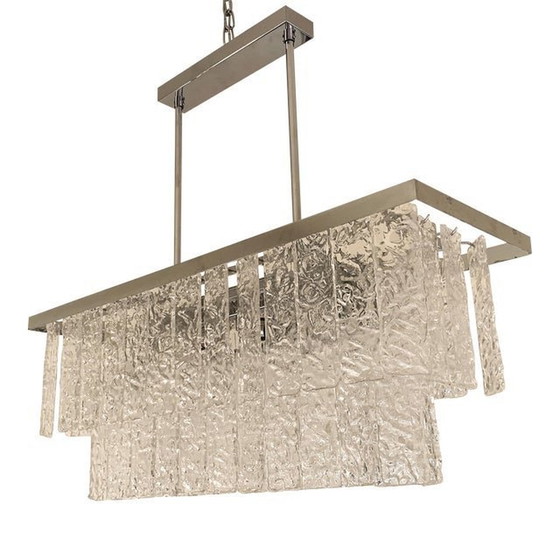 Image 1 of Contemporary Hammered "Listelli" Murano Glass Rectangular Sputnik Chandelier