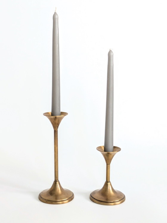 Image 1 of Set Of 2 Brass Candlesticks | Cawa Denmark, 1970'S