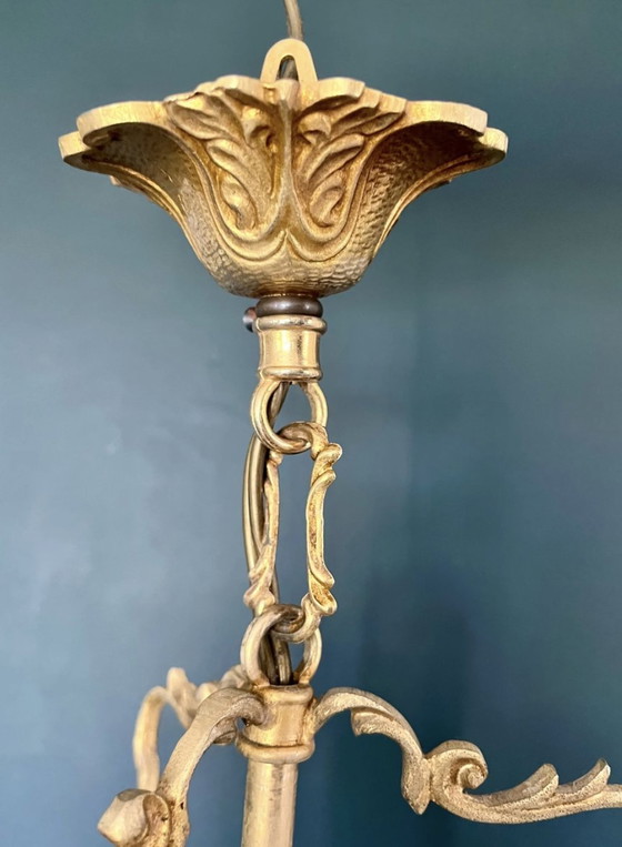 Image 1 of Art Nouveau Bronze Gilt And Glass Faceted Pendant Lantern 1900