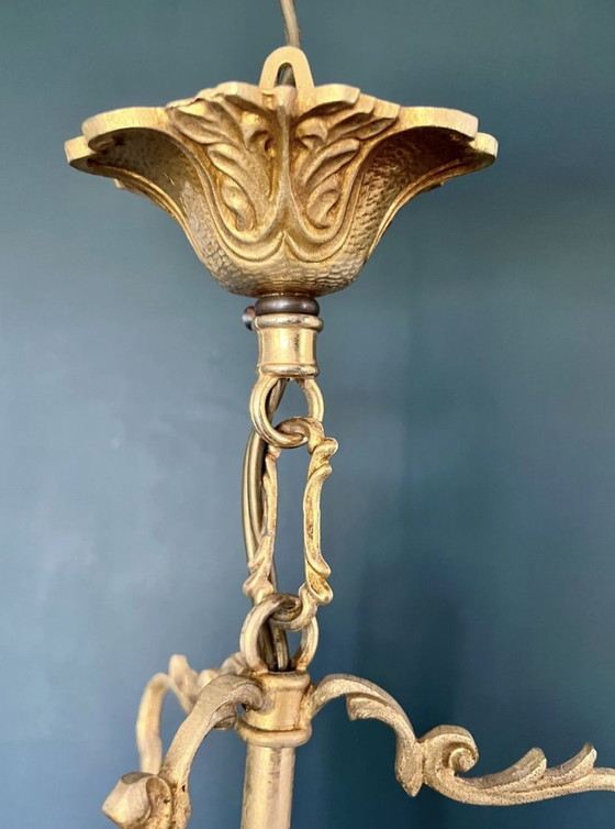 Image 1 of Art Nouveau Bronze Gilt And Glass Faceted Pendant Lantern 1900