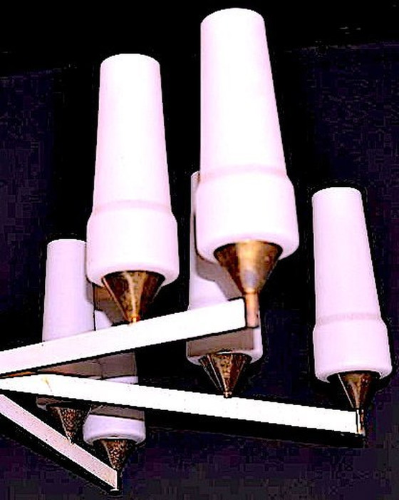 Image 1 of Italian Modernist White And Brass Chandelier