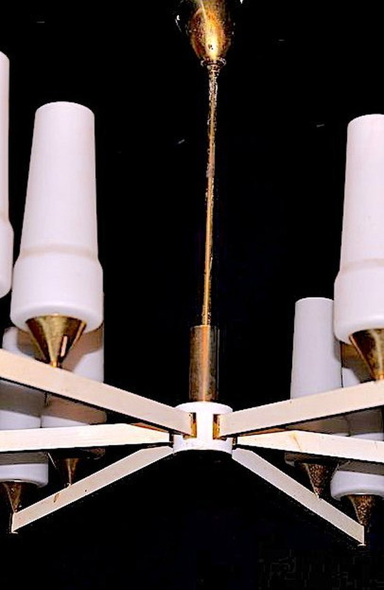 Image 1 of Italian Modernist White And Brass Chandelier