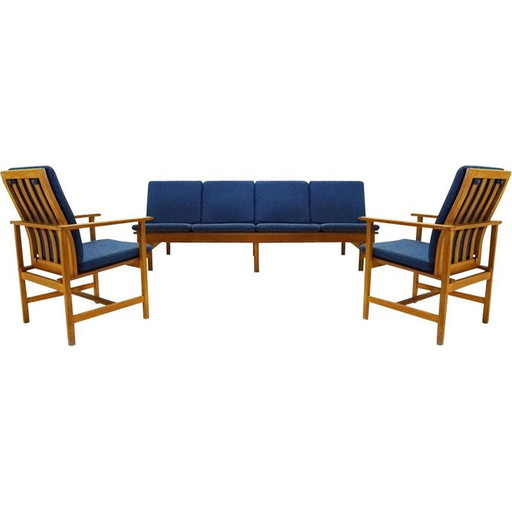 Danish Mid century Børge Mogensen 4 seater Oak bench sofa and two armchairs