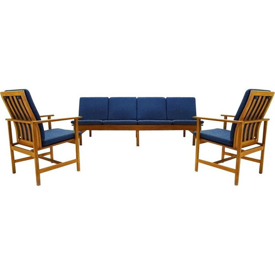 Image 1 of Danish Mid century Børge Mogensen 4 seater Oak bench sofa and two armchairs