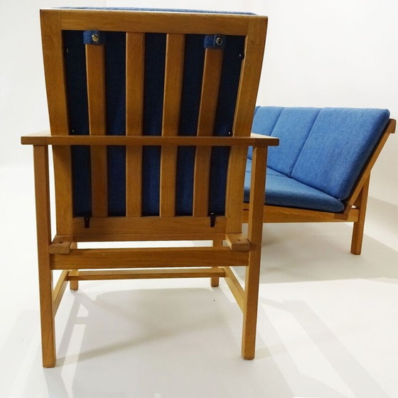 Image 1 of Danish Mid century Børge Mogensen 4 seater Oak bench sofa and two armchairs