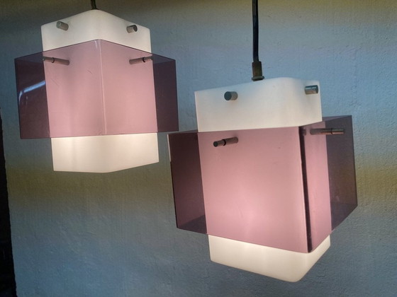 Image 1 of 2x Cubic acrylic pendant lights