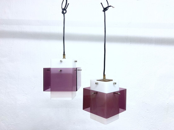 Image 1 of 2x Cubic acrylic pendant lights