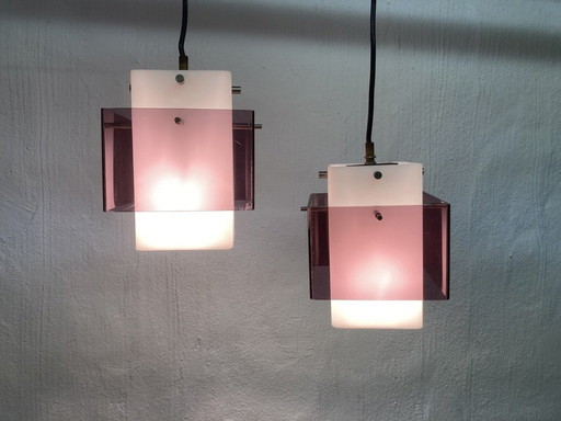 2x Cubic acrylic pendant lights