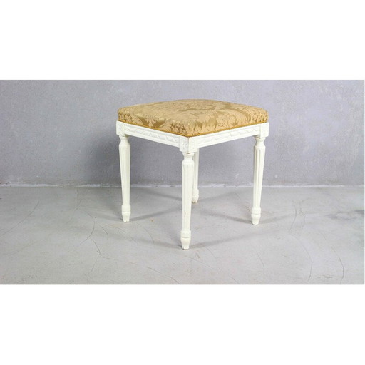 Gustavian vintage wood and floral fabric footrest, 1950s