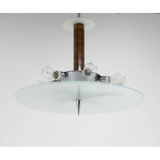 Image 1 of Lampadario Art Déco vintage in noce, cromo e vetro, anni '30