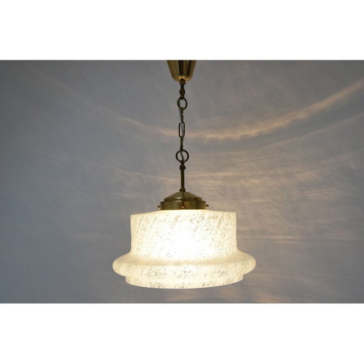 Vintage glass and brass pendant lamp by Kamenicky Senov, Czechoslovakia 1960