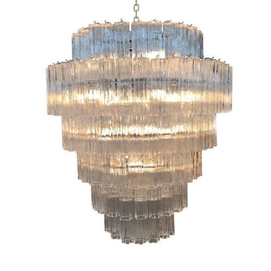 Image 1 of Contemporary Murano Glass Sputnik Transparent Mazzega Zuccheri Style Custom Chandeliers - A Pair