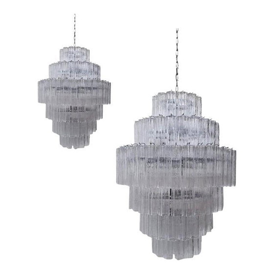 Image 1 of Contemporary Murano Glass Sputnik Transparent Mazzega Zuccheri Style Custom Chandeliers - A Pair