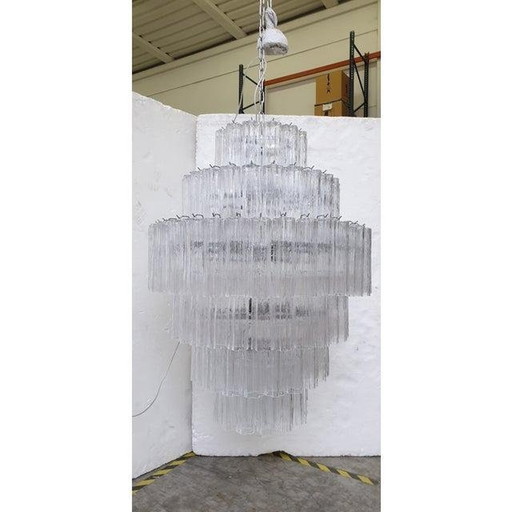 Contemporary Murano Glass Sputnik Transparent Mazzega Zuccheri Style Custom Chandeliers - A Pair