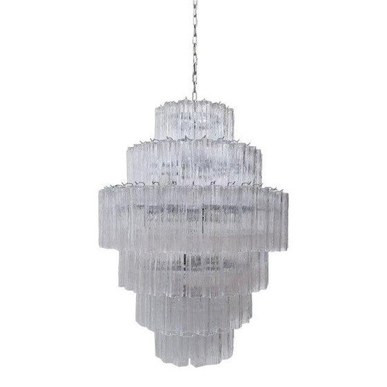 Image 1 of Contemporary Murano Glass Sputnik Transparent Mazzega Zuccheri Style Custom Chandeliers - A Pair