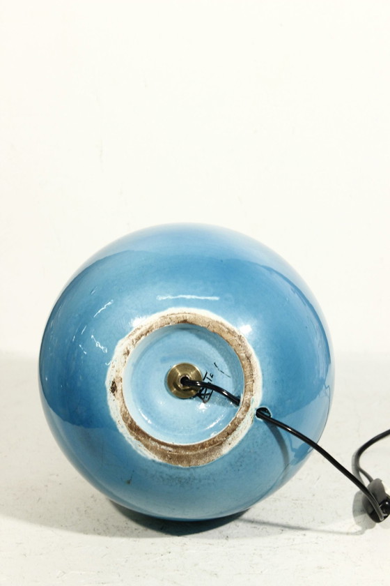 Image 1 of Alvino Bagni - Large Cerulean Blue Lamp Stand Crackle Design Italy 1960S