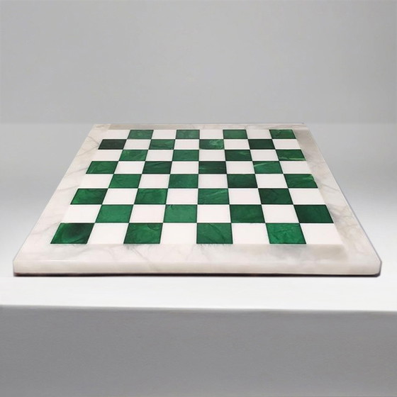 Image 1 of 1970s Gorgeous Green and White Chess Set in Volterra Alabaster Handmade Made in Italy