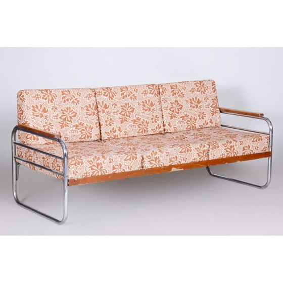 Image 1 of Vintage Vichr a Spol beech and chrome sofa, Czechoslovakia 1930s
