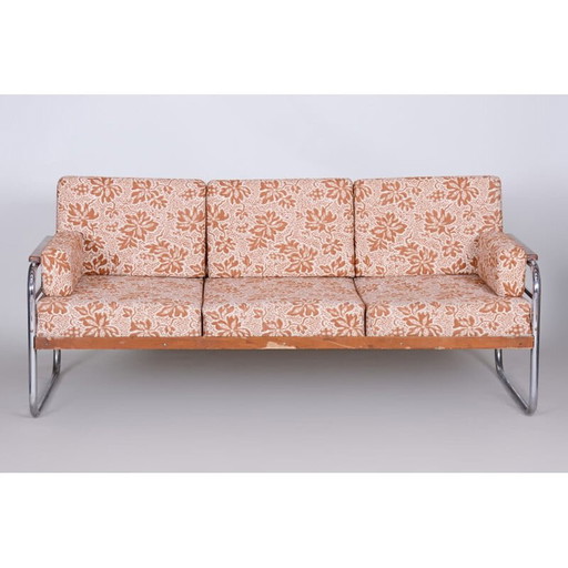Vintage Vichr a Spol beech and chrome sofa, Czechoslovakia 1930s
