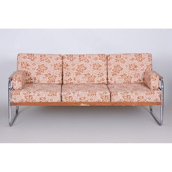 Image 1 of Vintage Vichr a Spol beech and chrome sofa, Czechoslovakia 1930s